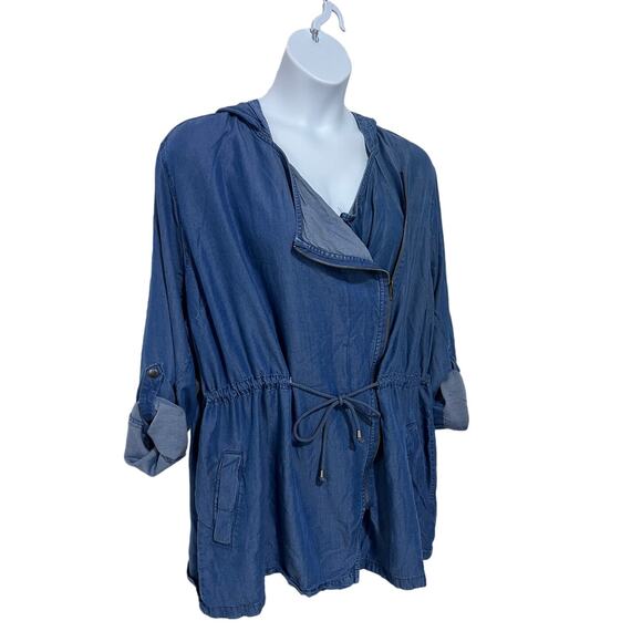 Simply Emma Plus Denim Tencel Full Zip Hooded Utility Jacket Women's Size 3X - Picture 7 of 15